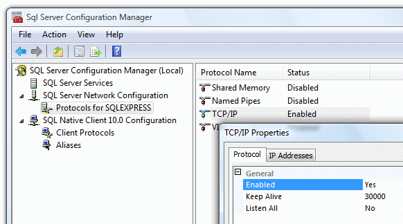 Microsoft SQL Server Management Studio - TCP/IP