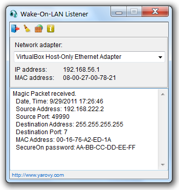 Wake-On-LAN Listener screenshot