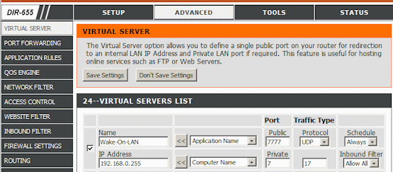 Wake-On-LAN D-Link Configuration